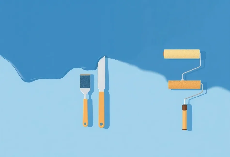 Outils de peinture disposés dans l'ordre des étapes du chantier